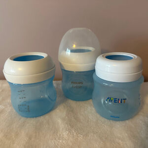 Philips Avent Blue Baby Bottles 3-Pack No Nipples 4oz Infant Breastfeeding